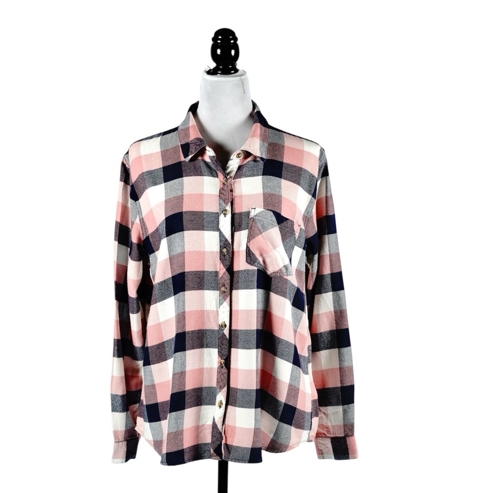 Maurices Pink, Navy & White Plaid Button-Up Shirt – Size XL - Picture 4 of 15